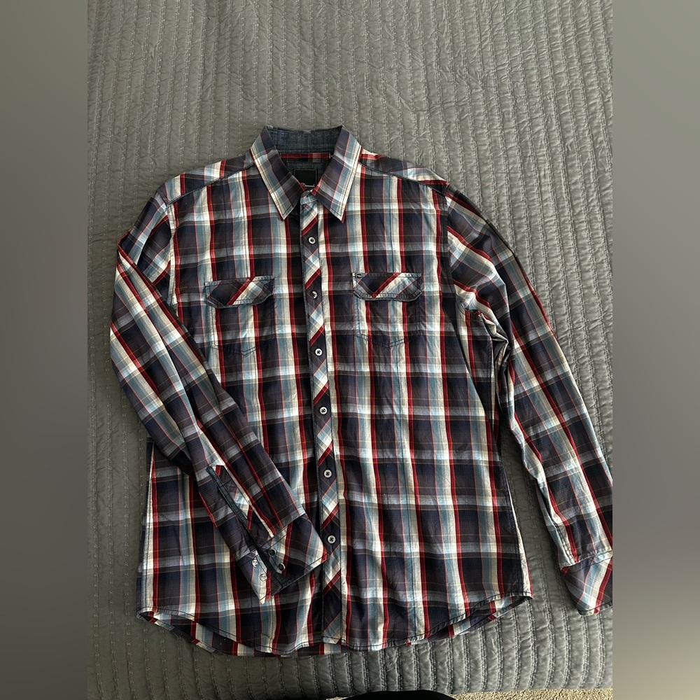 7 Diamonds Red and Blue Plaid Casual Shirt